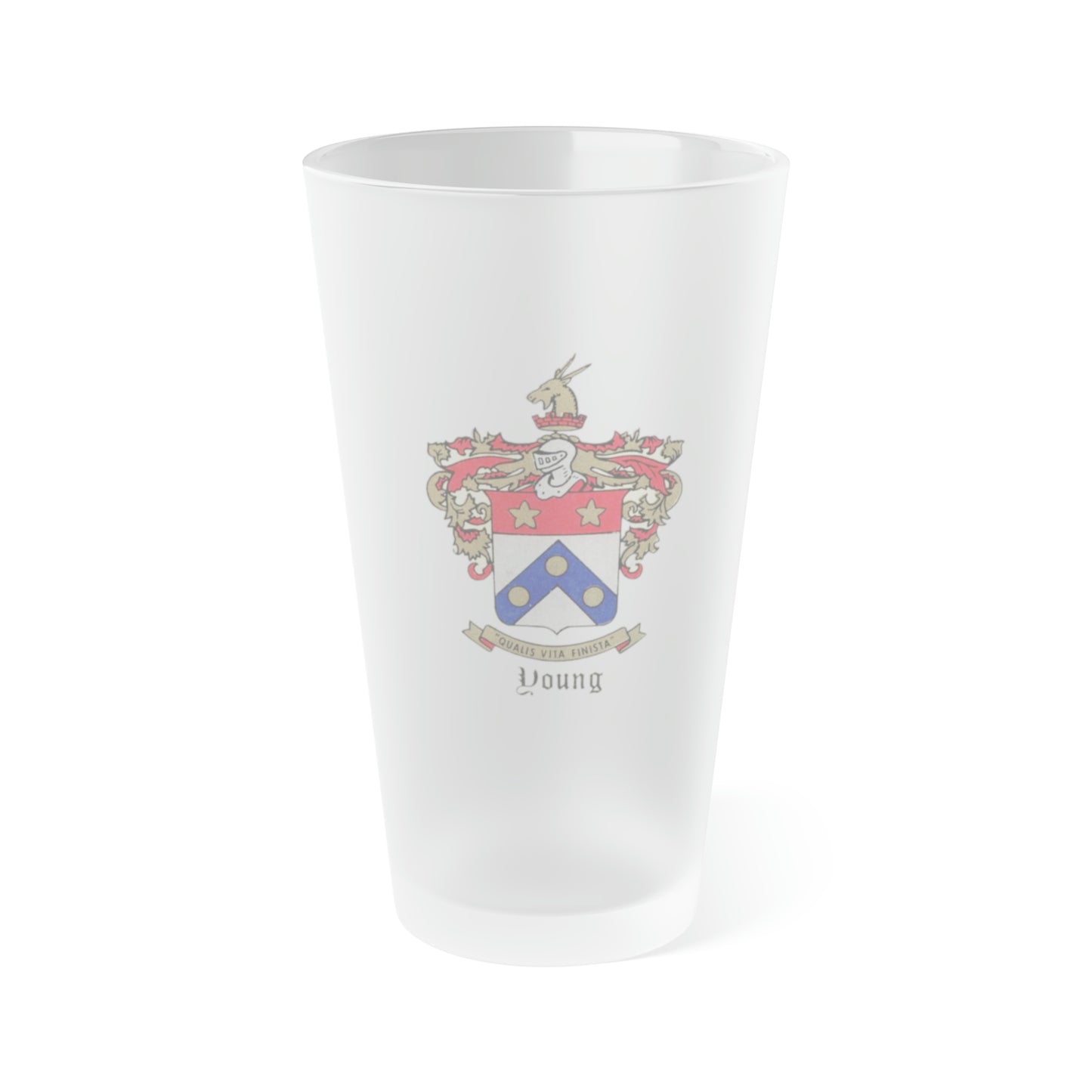 Young Family Crest Frosted Pint Glass, 16oz