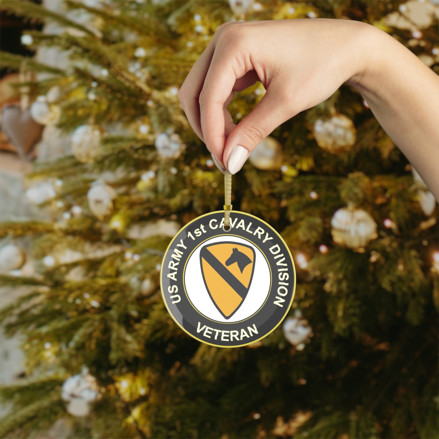 Army 1st Cavalry Division Veteran Glass Ornaments