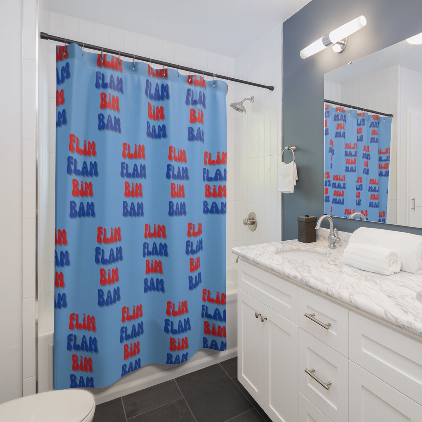 Flim Flam Bim Bam (Blue) Shower Curtains