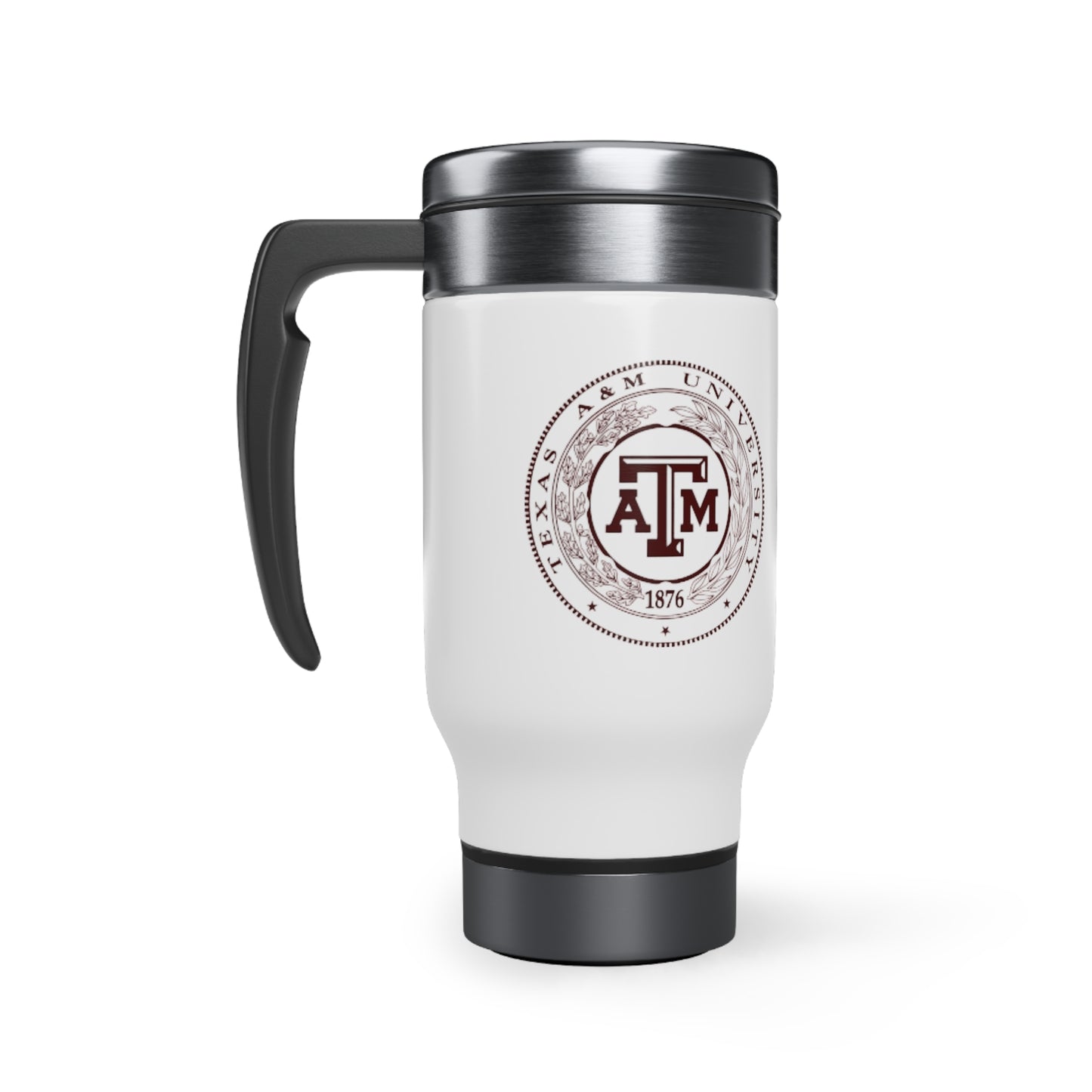 Texas A&M Seal Stainless Steel Travel Mug with Handle, 14oz