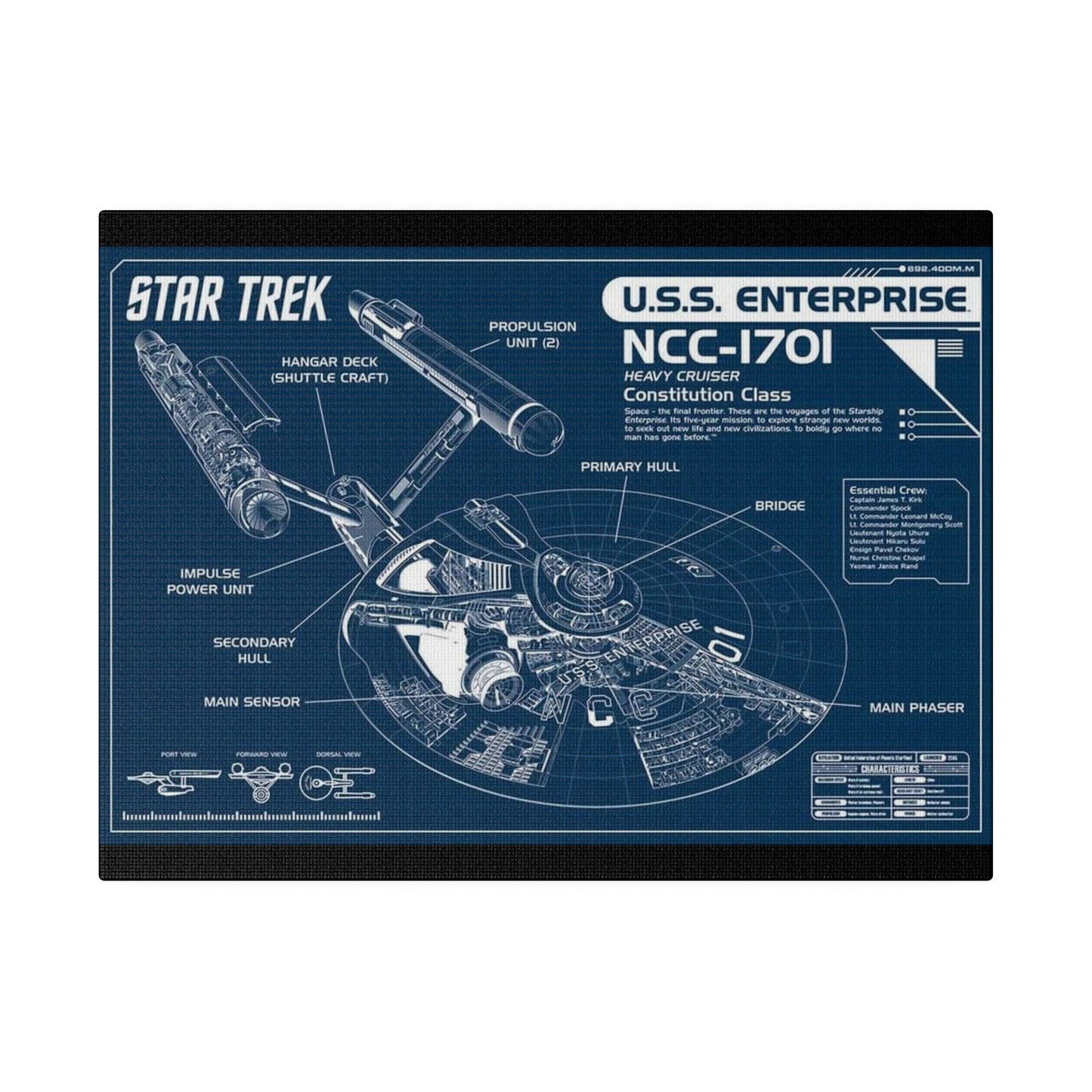 Star Trek Enterprise Blueprint Matte Canvas, Stretched, 0.75"