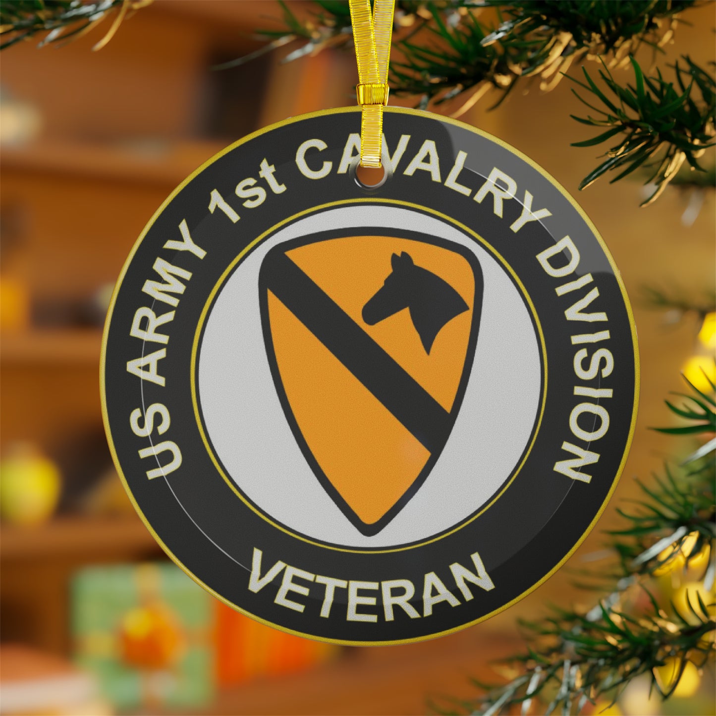 Army 1st Cavalry Division Veteran Glass Ornaments