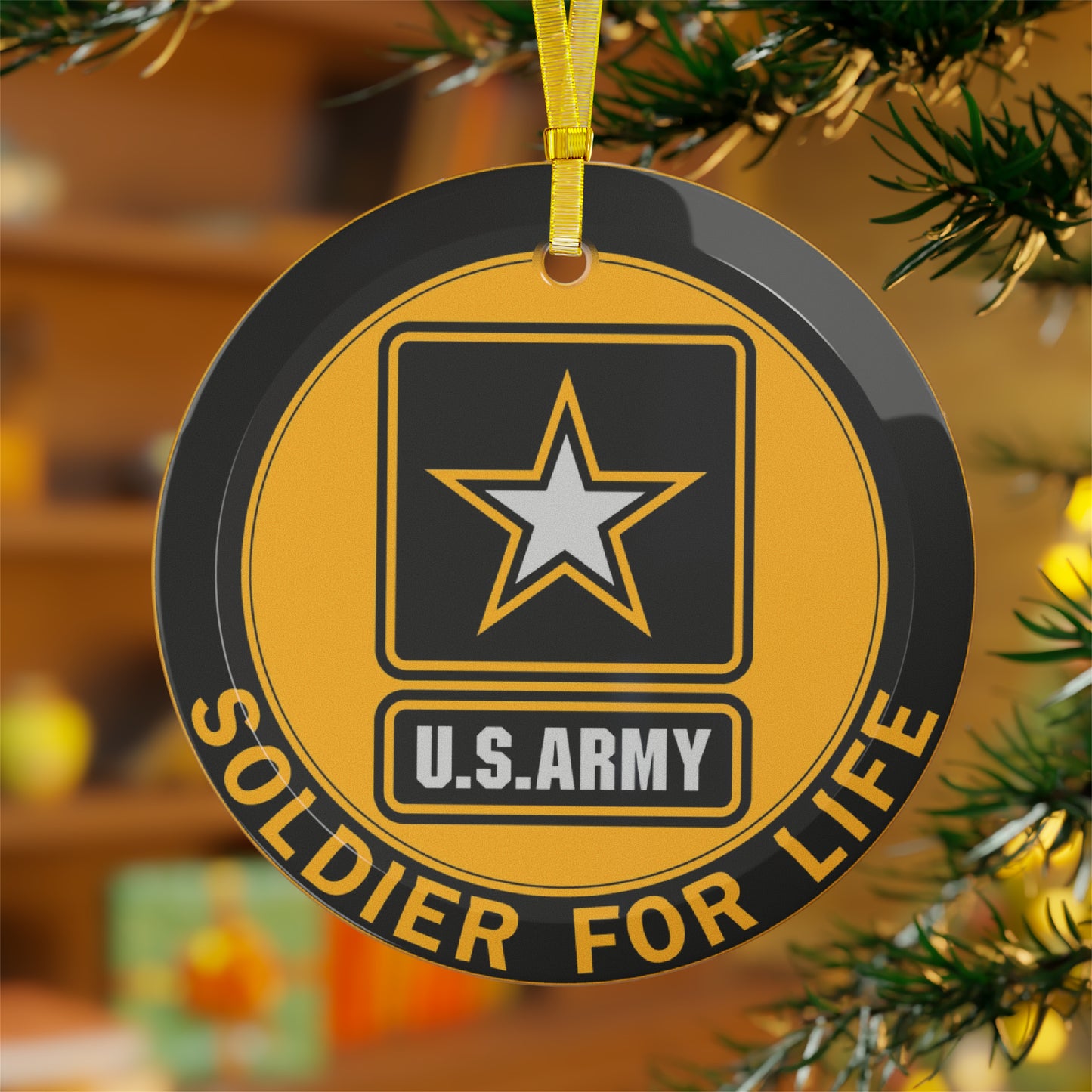 US Army 1st Cavalry Soldier For Life Glass Ornaments