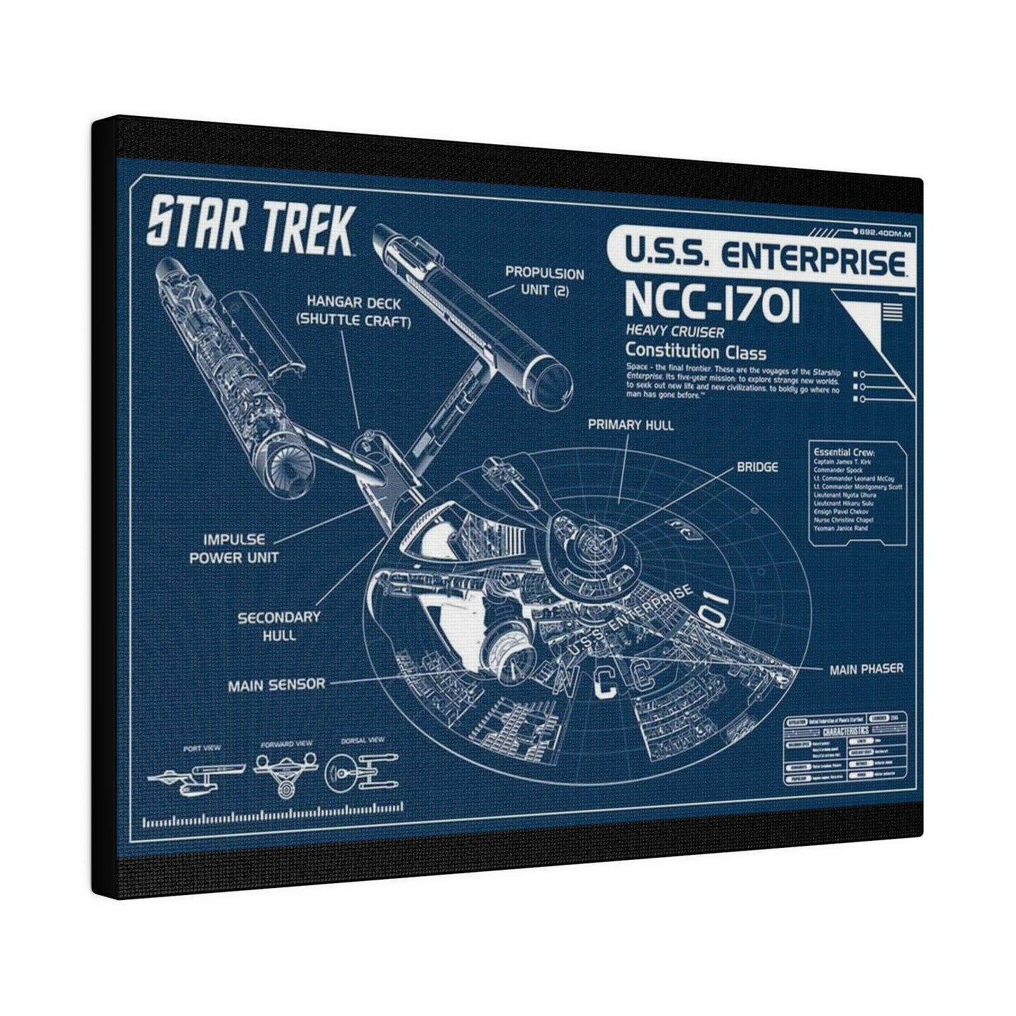 Star Trek Enterprise Blueprint Matte Canvas, Stretched, 0.75"