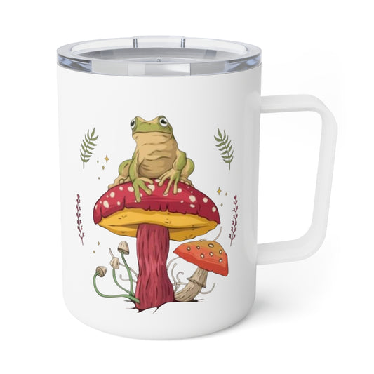 Frog Sitting On Mushroom Insulated Coffee Mug, 10oz