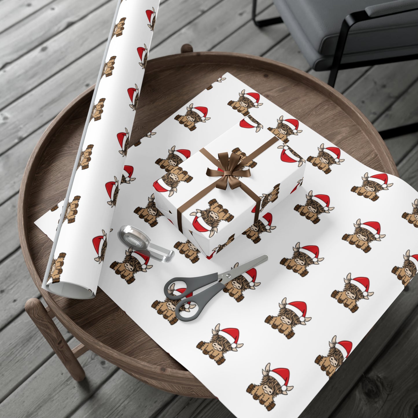Highland Cow Santa Hat Gift Wrap Papers