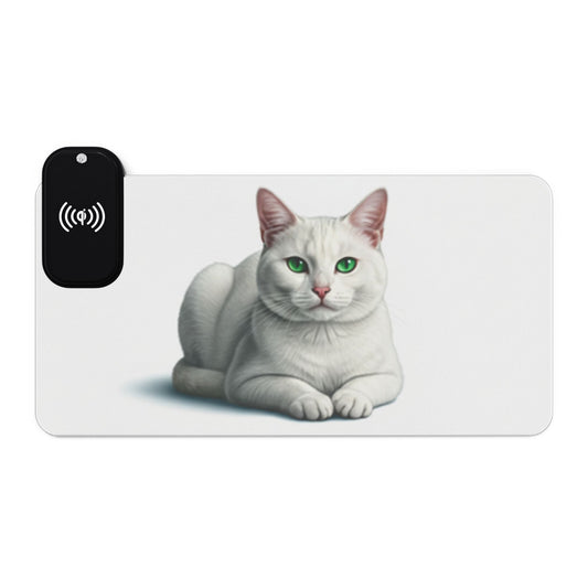 Wireless LED Gaming Mouse Pad — George the Cat Design with Qi Charger
