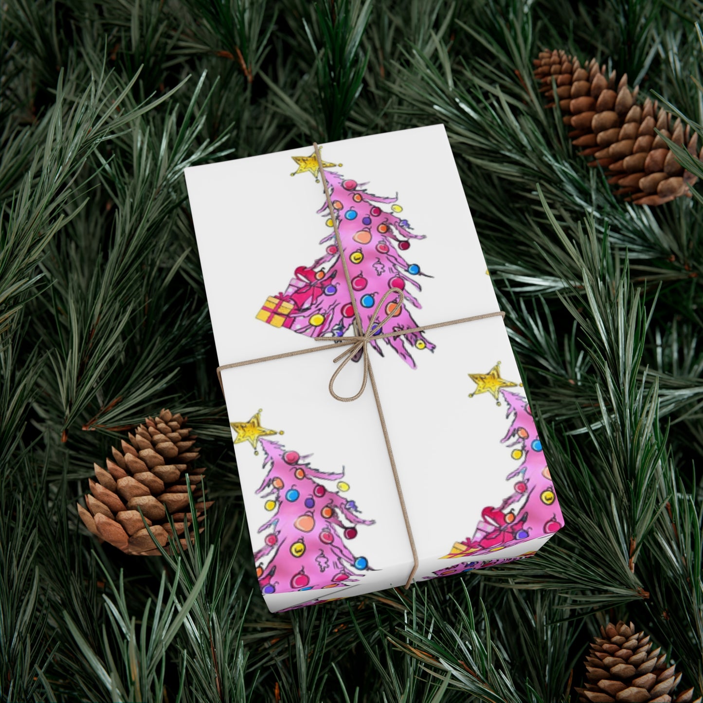 Pink Christmas Tree Gift Wrap Papers