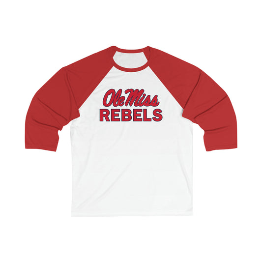 Ole Miss Rebels Unisex 3\4 Sleeve Baseball Tee