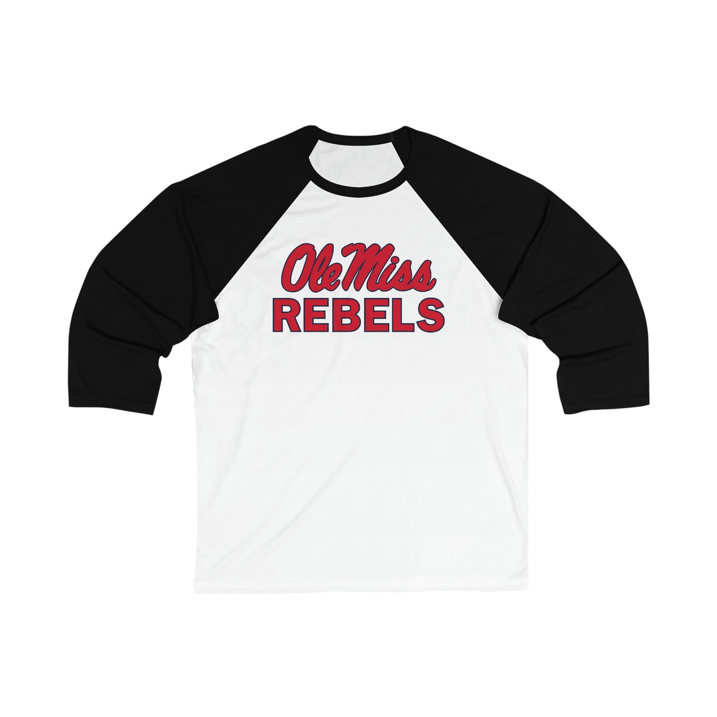 Ole Miss Rebels Unisex 3\4 Sleeve Baseball Tee