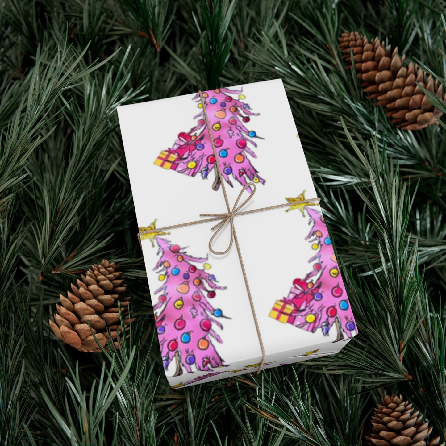 Pink Christmas Tree Gift Wrap Papers