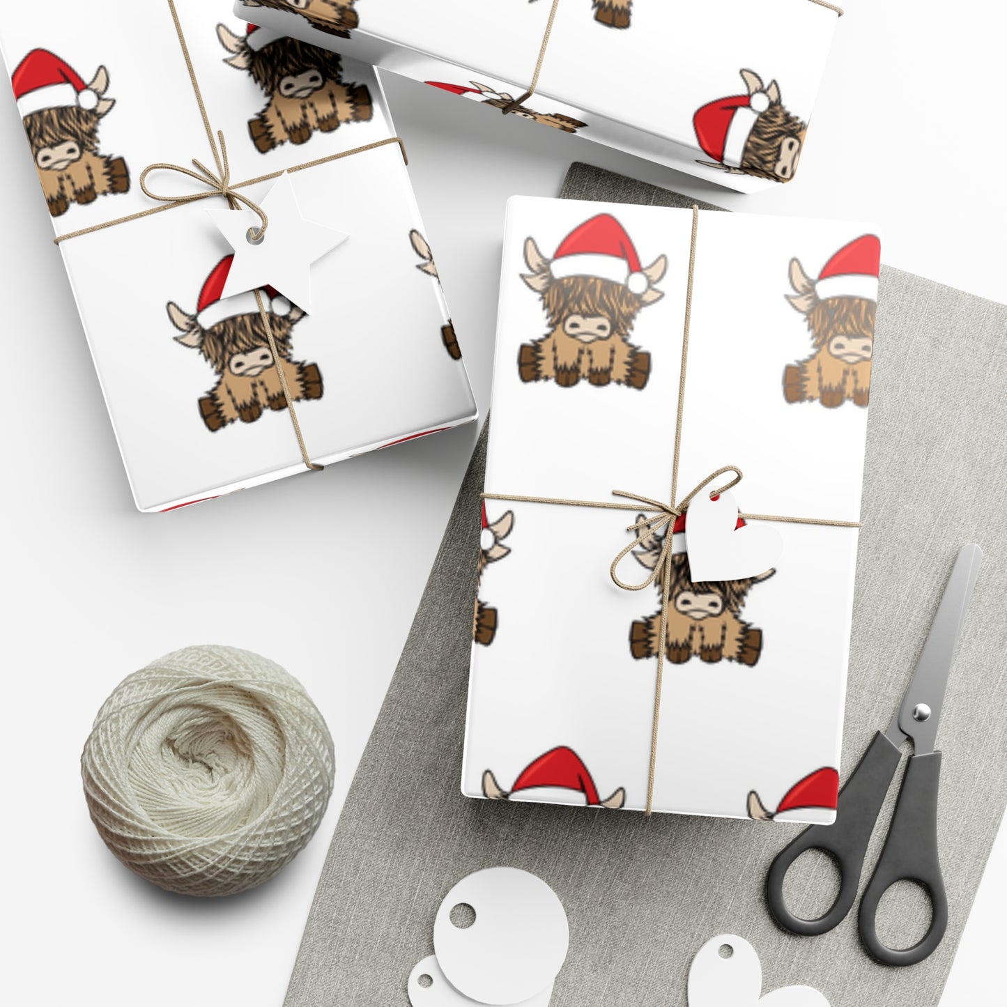 Highland Cow Santa Hat Gift Wrap Papers