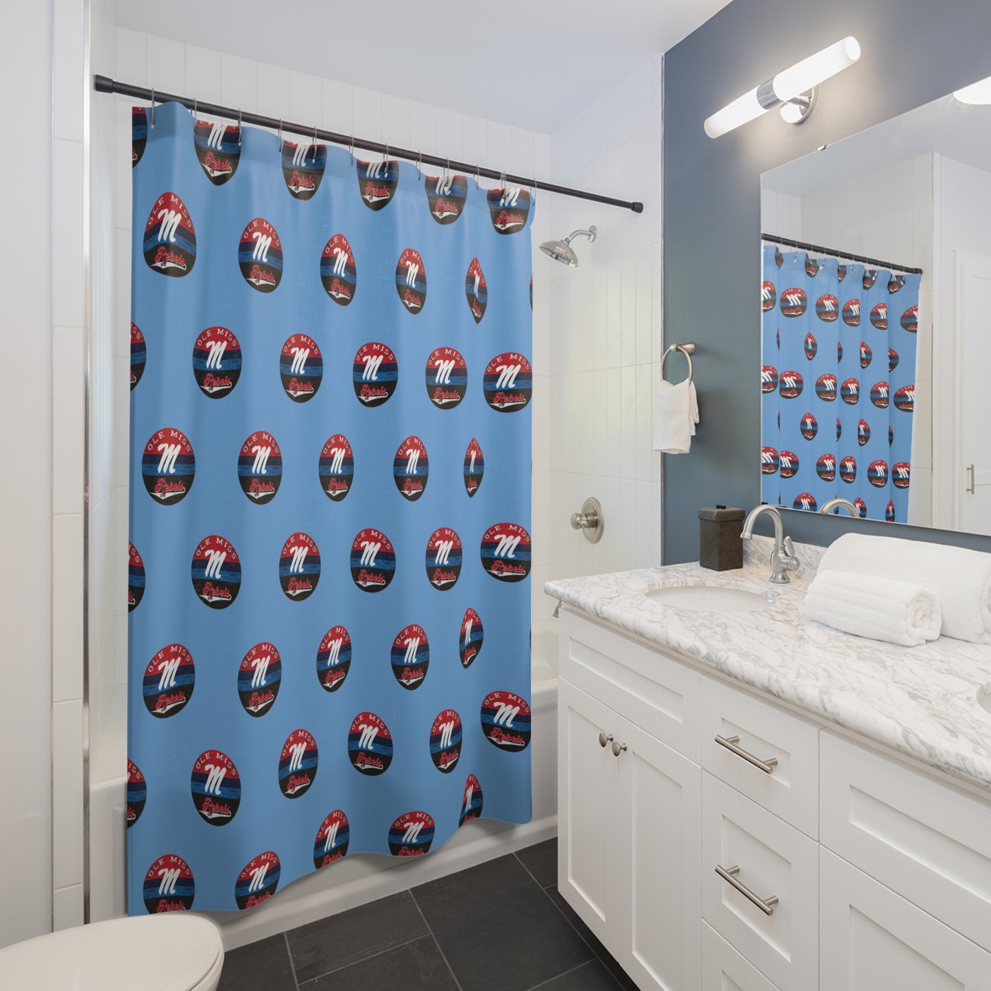 Ole Miss Rebels "M" (Blue) Shower Curtains