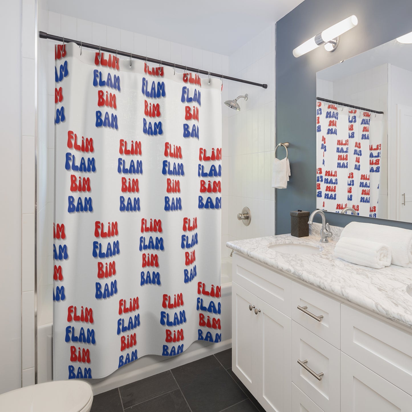 Flim Flam Bim Bam (White) Shower Curtains