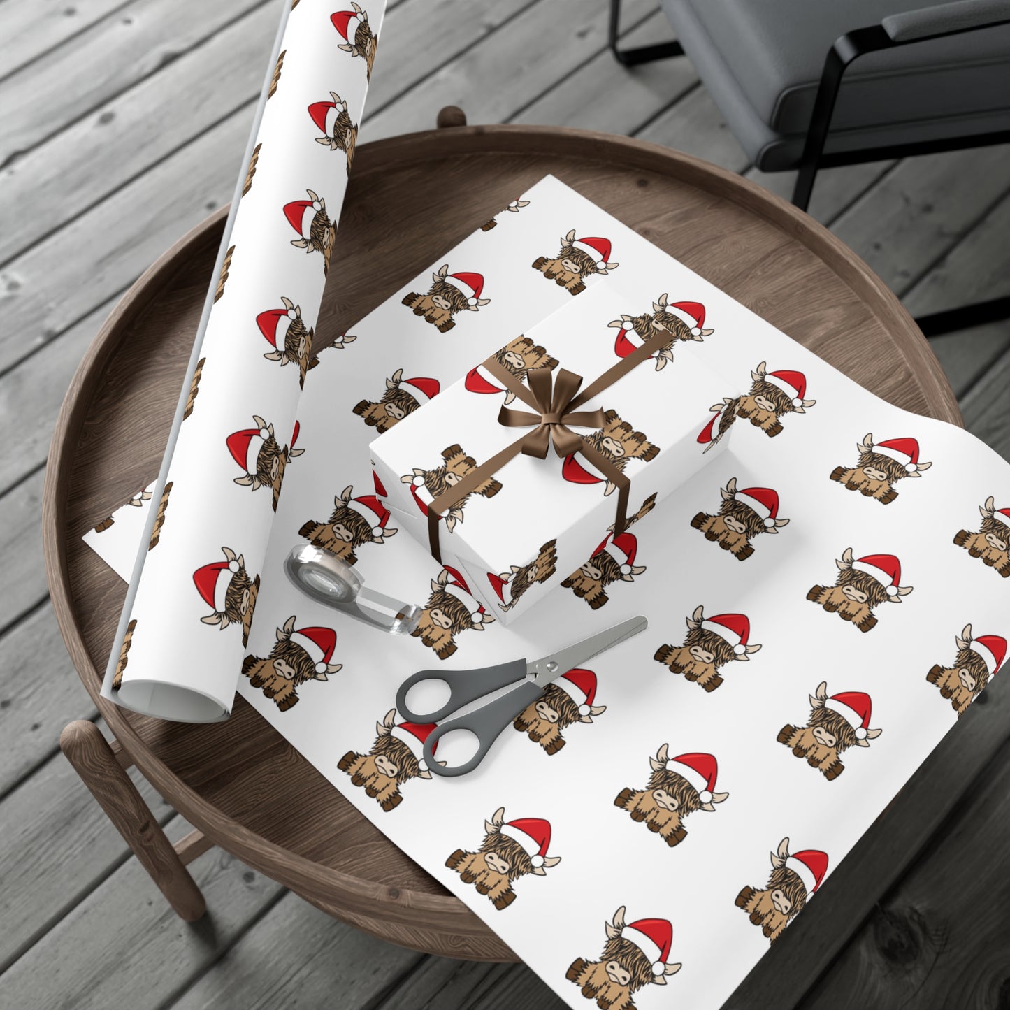 Highland Cow Santa Hat Gift Wrap Papers