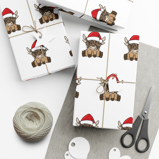 Highland Cow Santa Hat Gift Wrap Papers