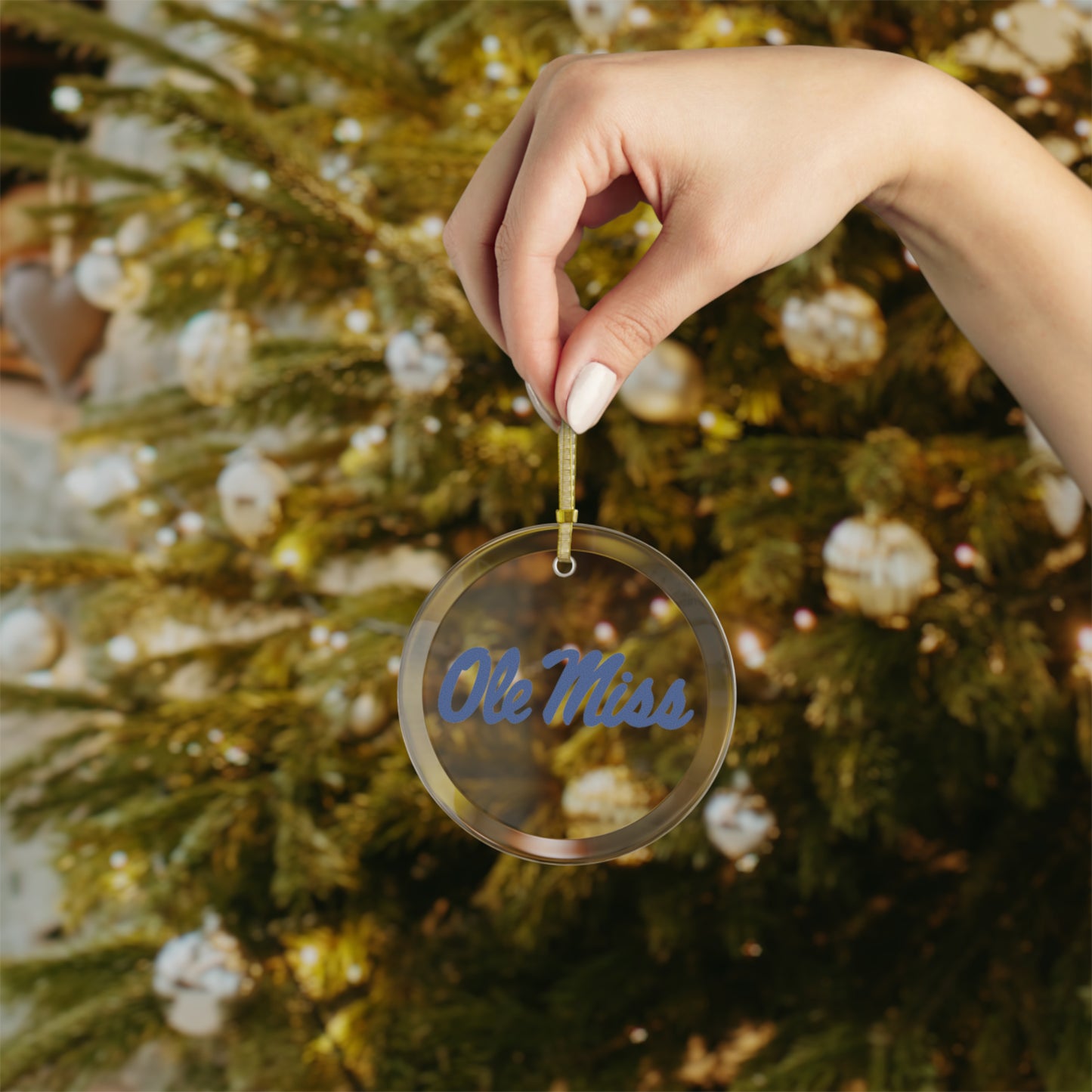 Ole Miss Glass Ornament (BLUE)