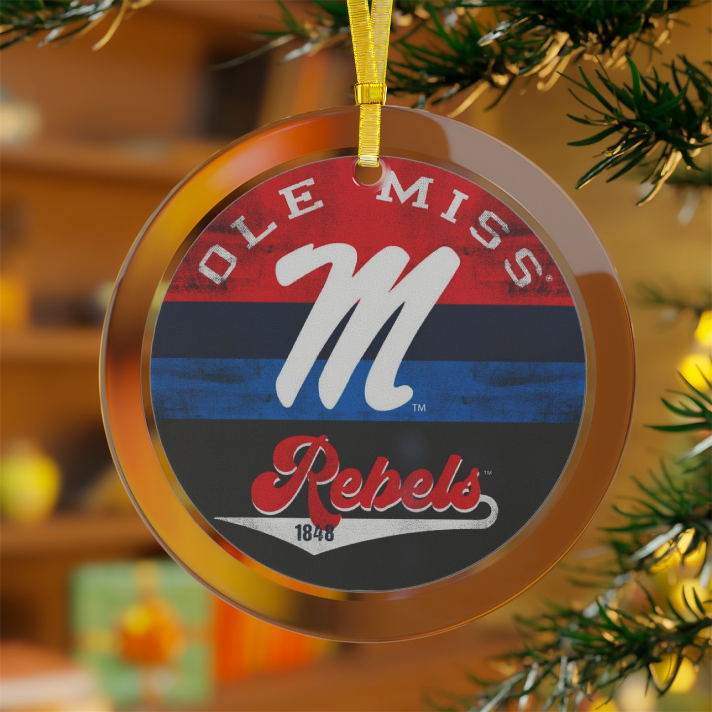 Ole Miss Rebels Glass Ornament