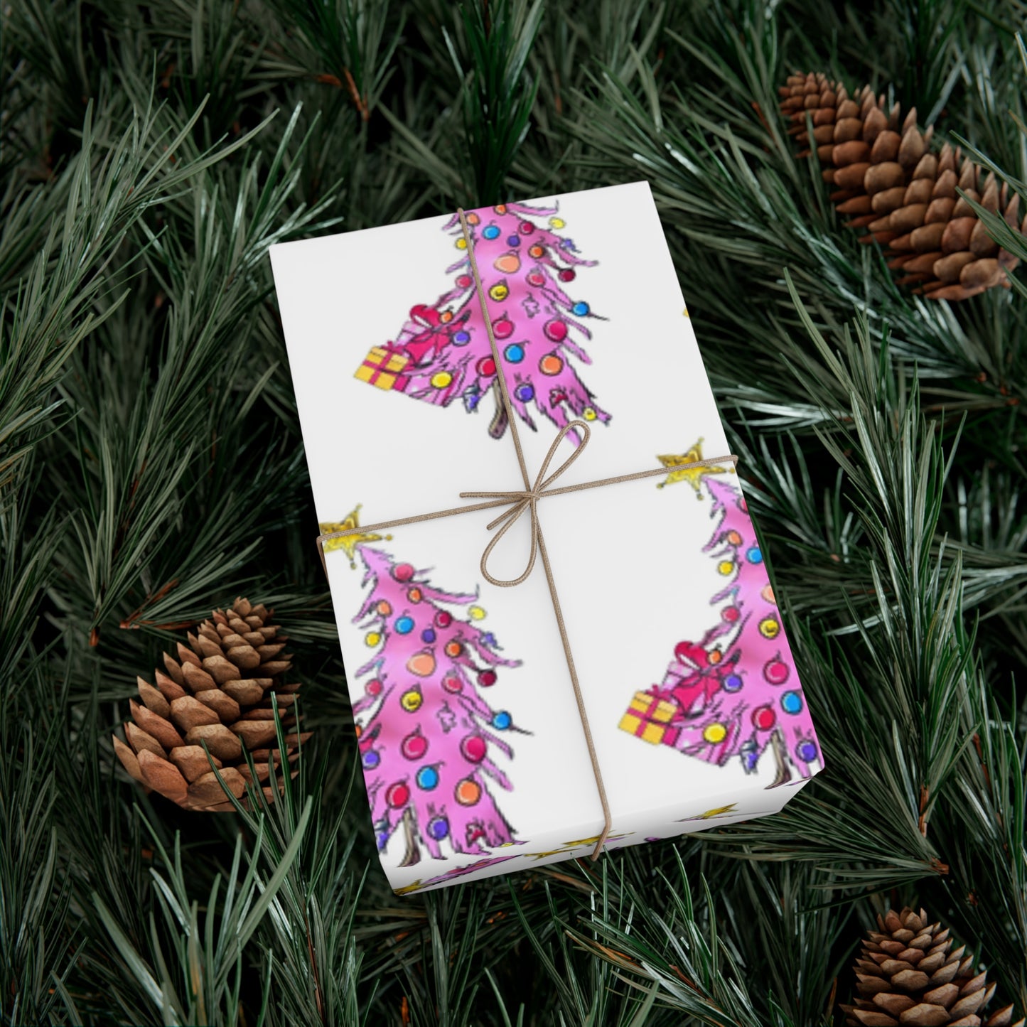 Pink Christmas Tree Gift Wrap Papers