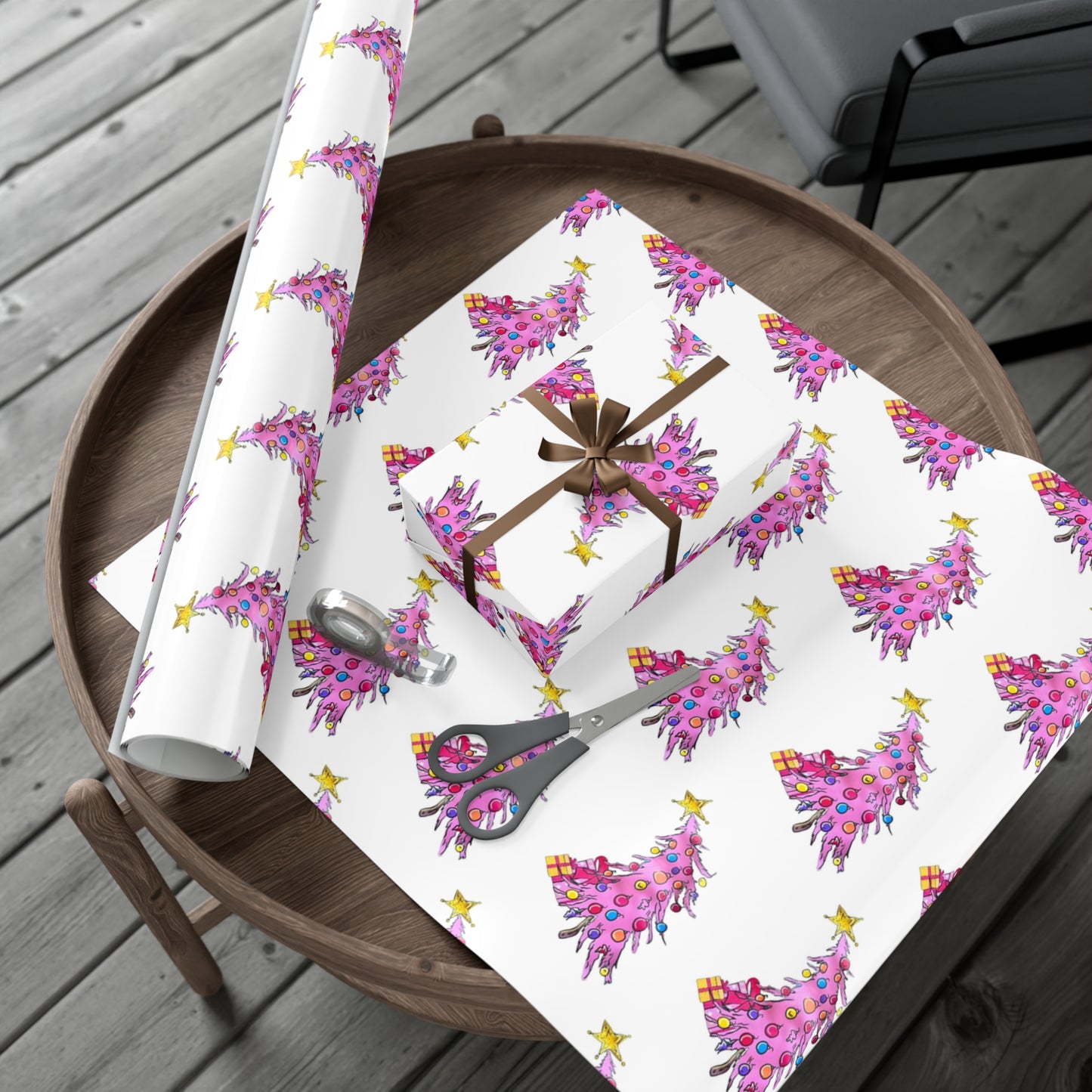 Pink Christmas Tree Gift Wrap Papers