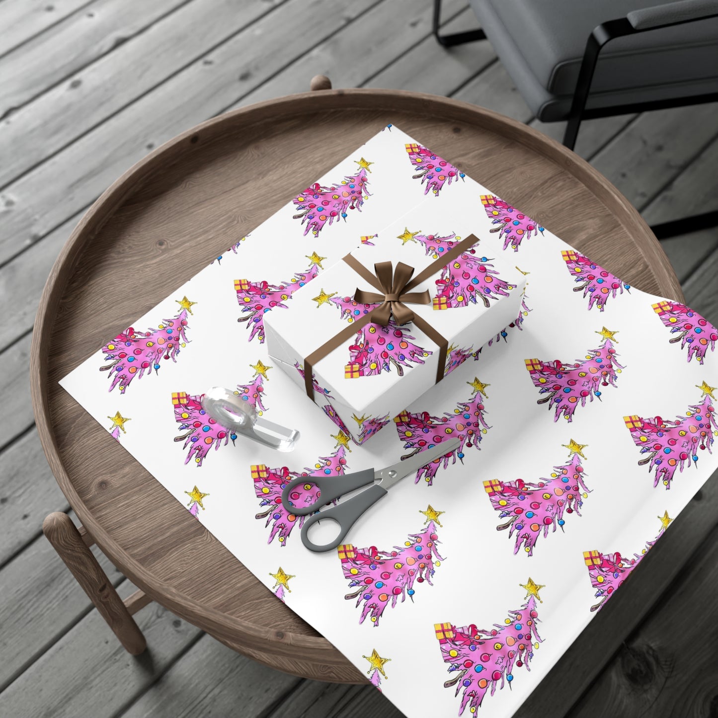 Pink Christmas Tree Gift Wrap Papers