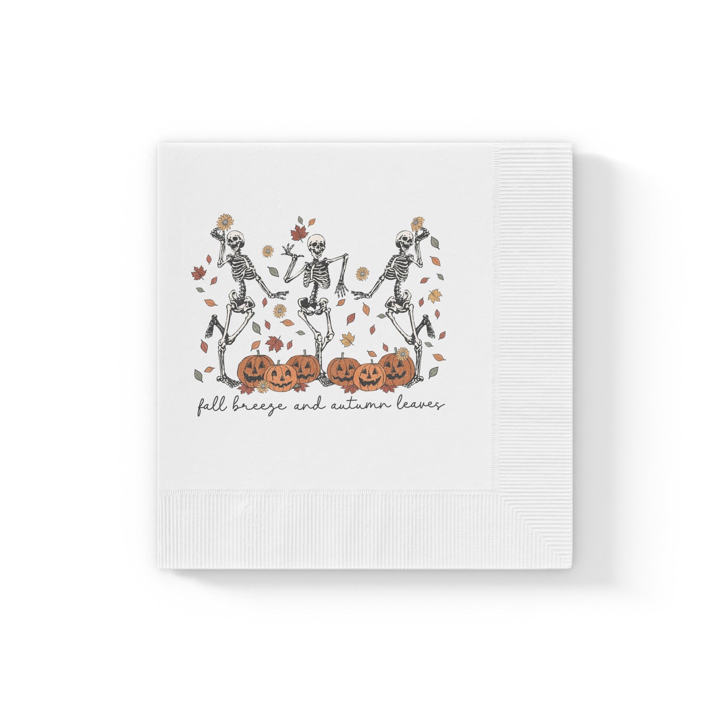 Autumn Leaves Fall Breeze White Coined Napkins