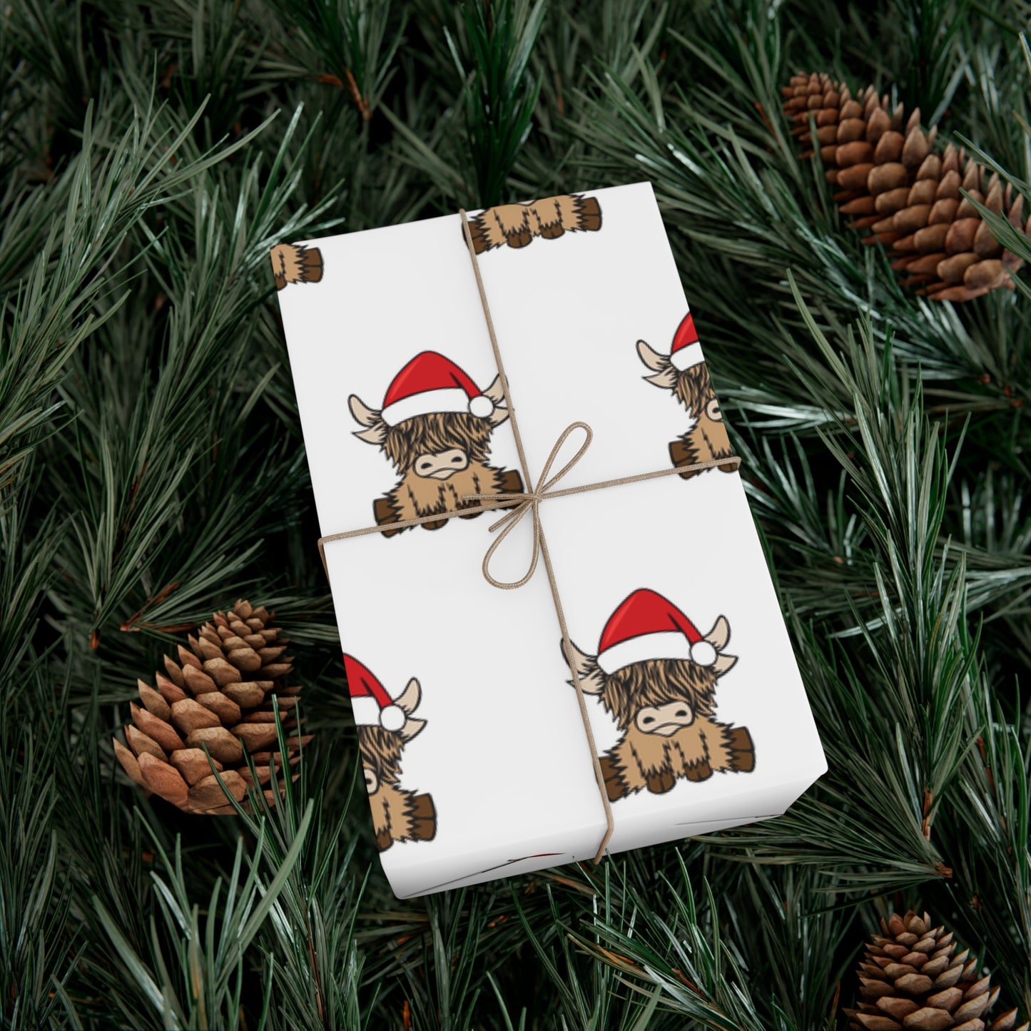 Highland Cow Santa Hat Gift Wrap Papers