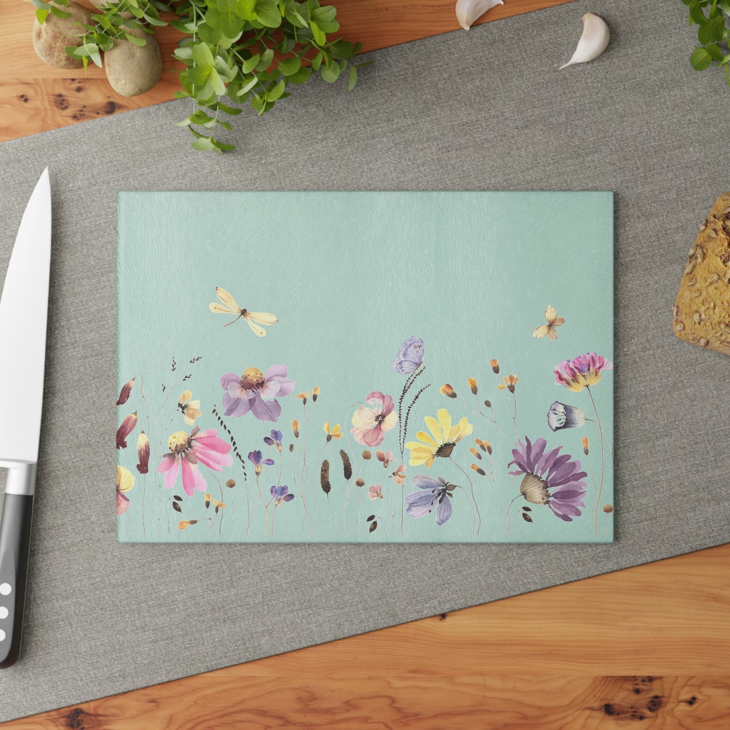 Wildflowers Glass Cutting Board