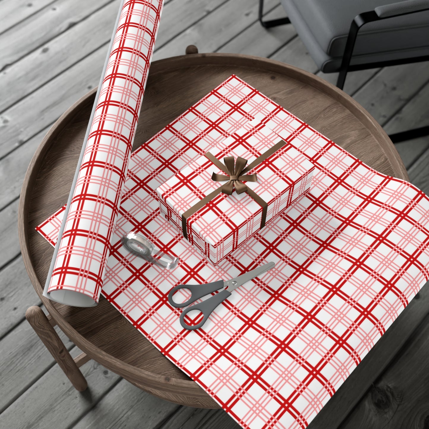 Red Pink Plaid Gift Wrap Papers