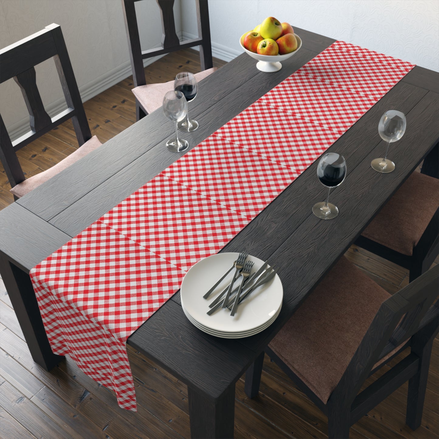 Red Check Table Runner (Cotton, Poly)