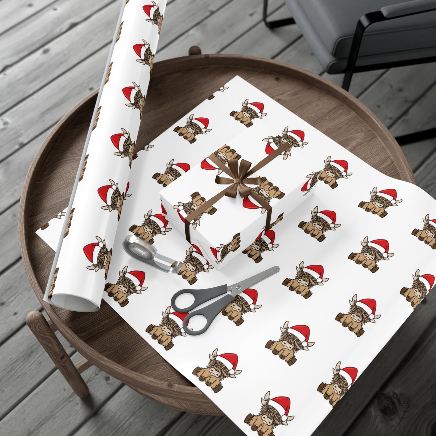 Highland Cow Santa Hat Gift Wrap Papers