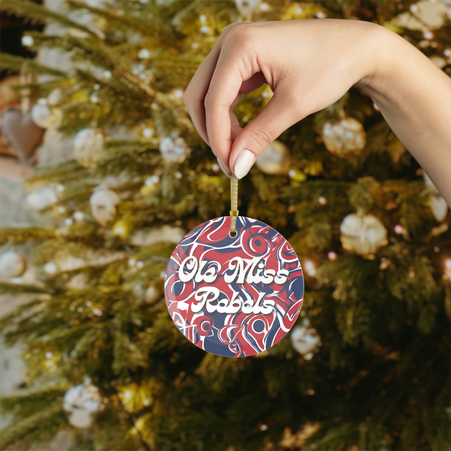 Ole Miss Rebels Glass Ornament (Abstract)