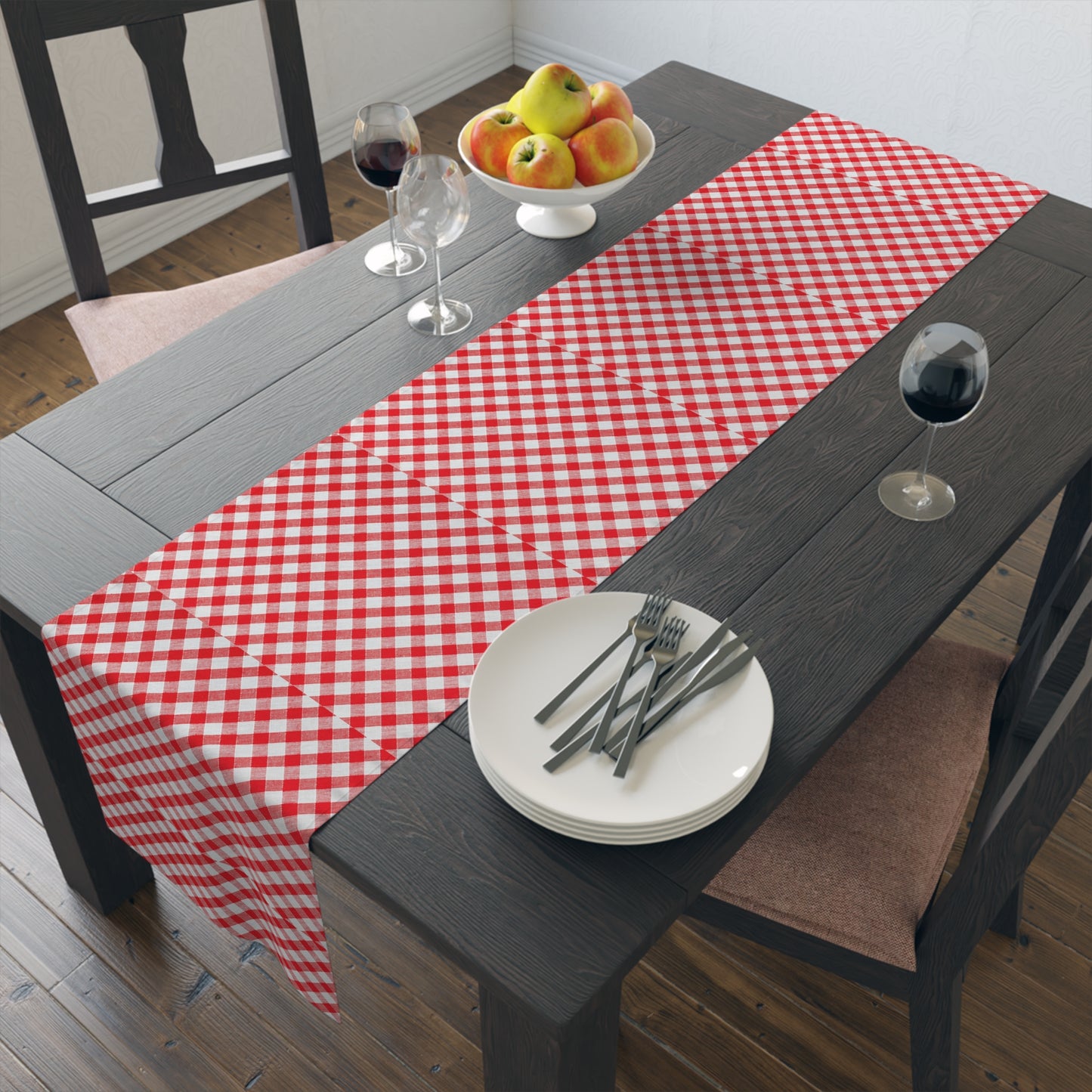 Red Check Table Runner (Cotton, Poly)