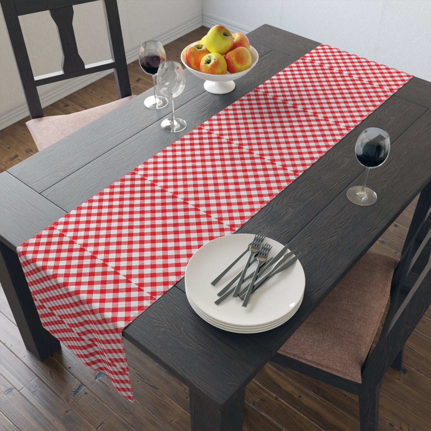 Red Check Table Runner (Cotton, Poly)