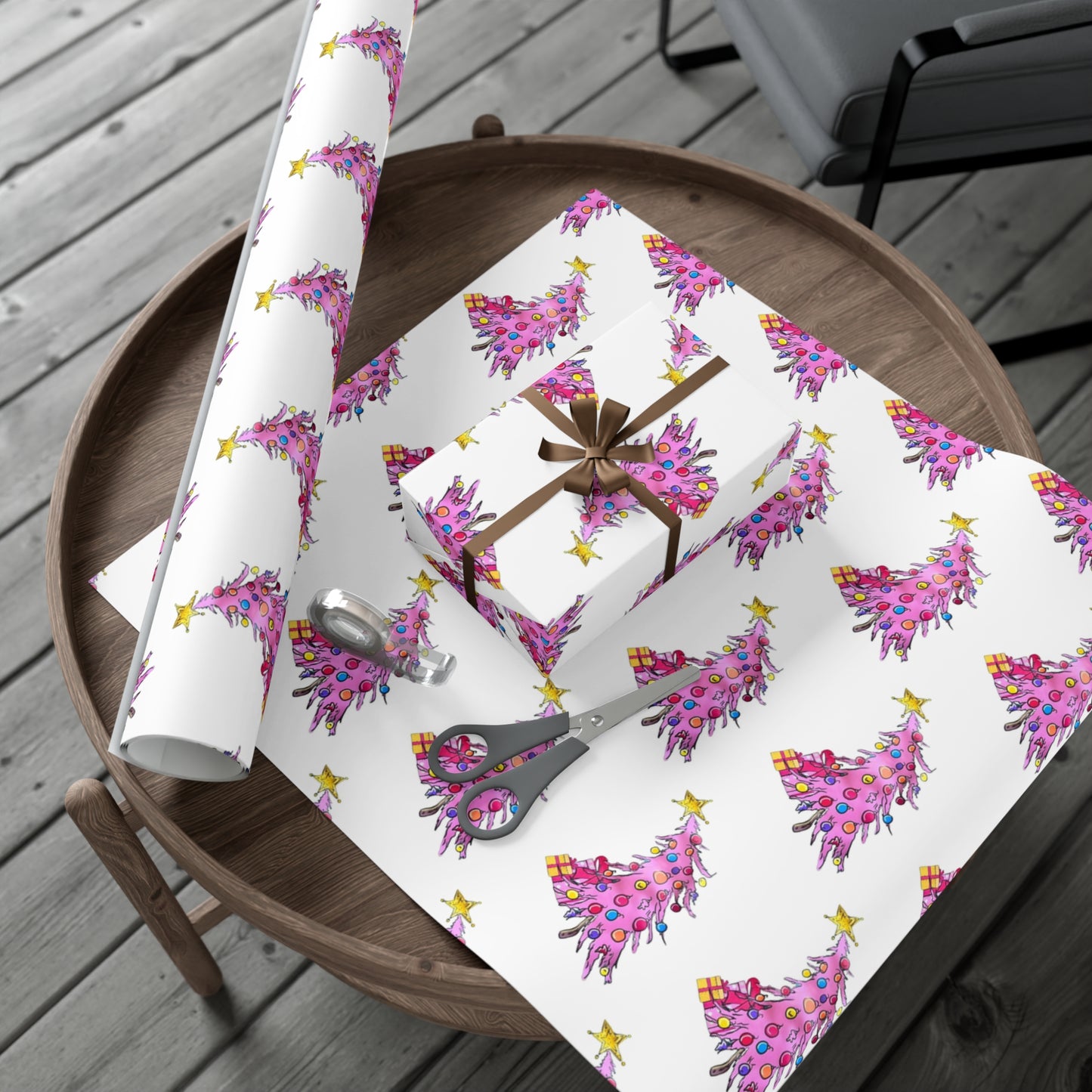 Pink Christmas Tree Gift Wrap Papers