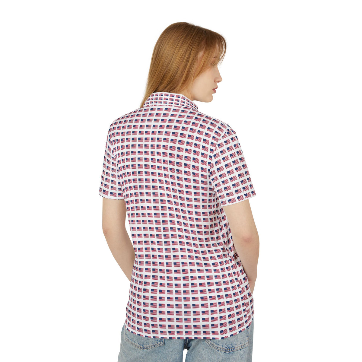 American Flag Grid Polo Shirt — All-Over Print Patriotic Polo