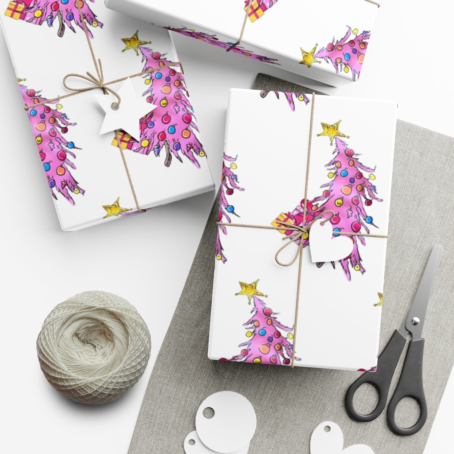 Pink Christmas Tree Gift Wrap Papers
