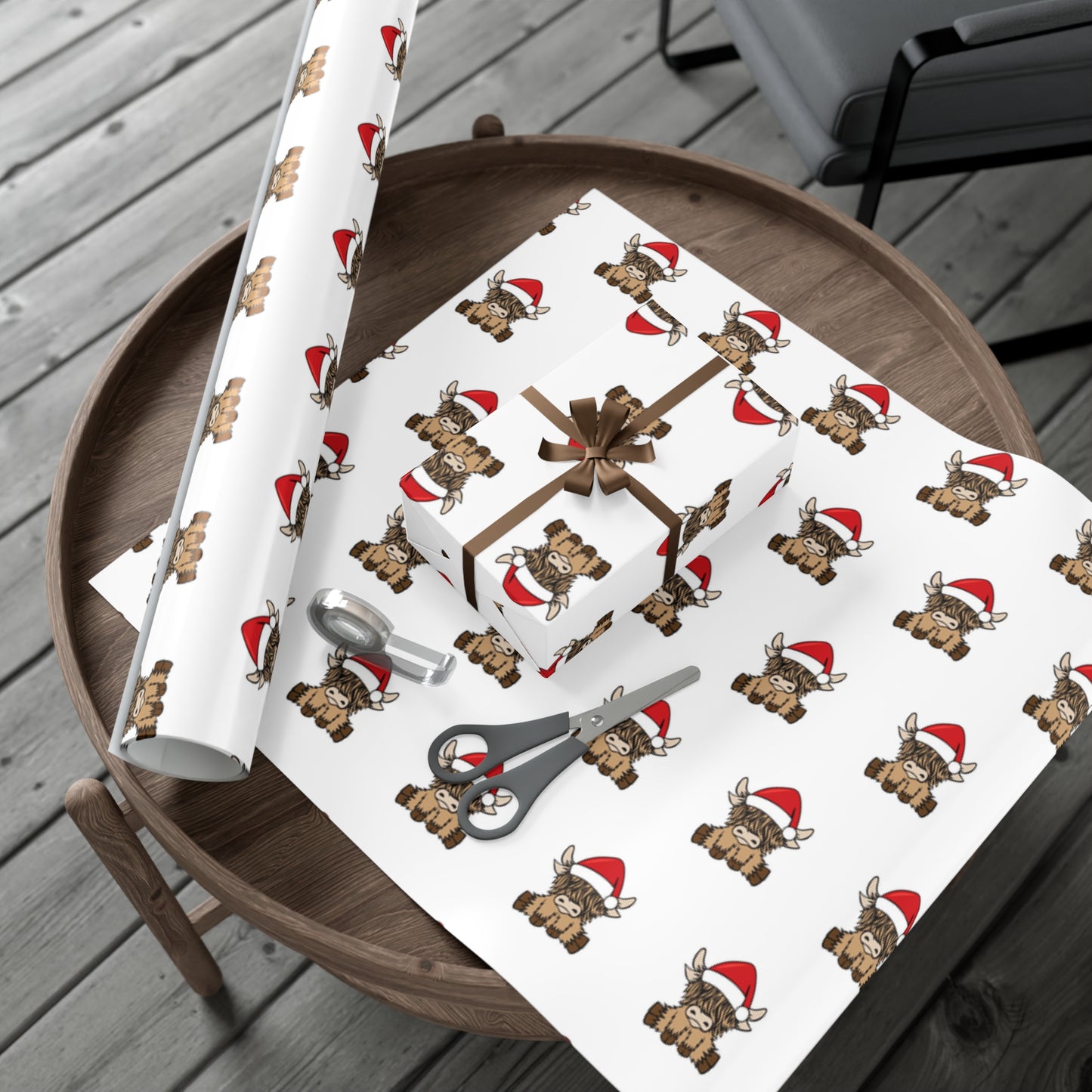 Highland Cow Santa Hat Gift Wrap Papers