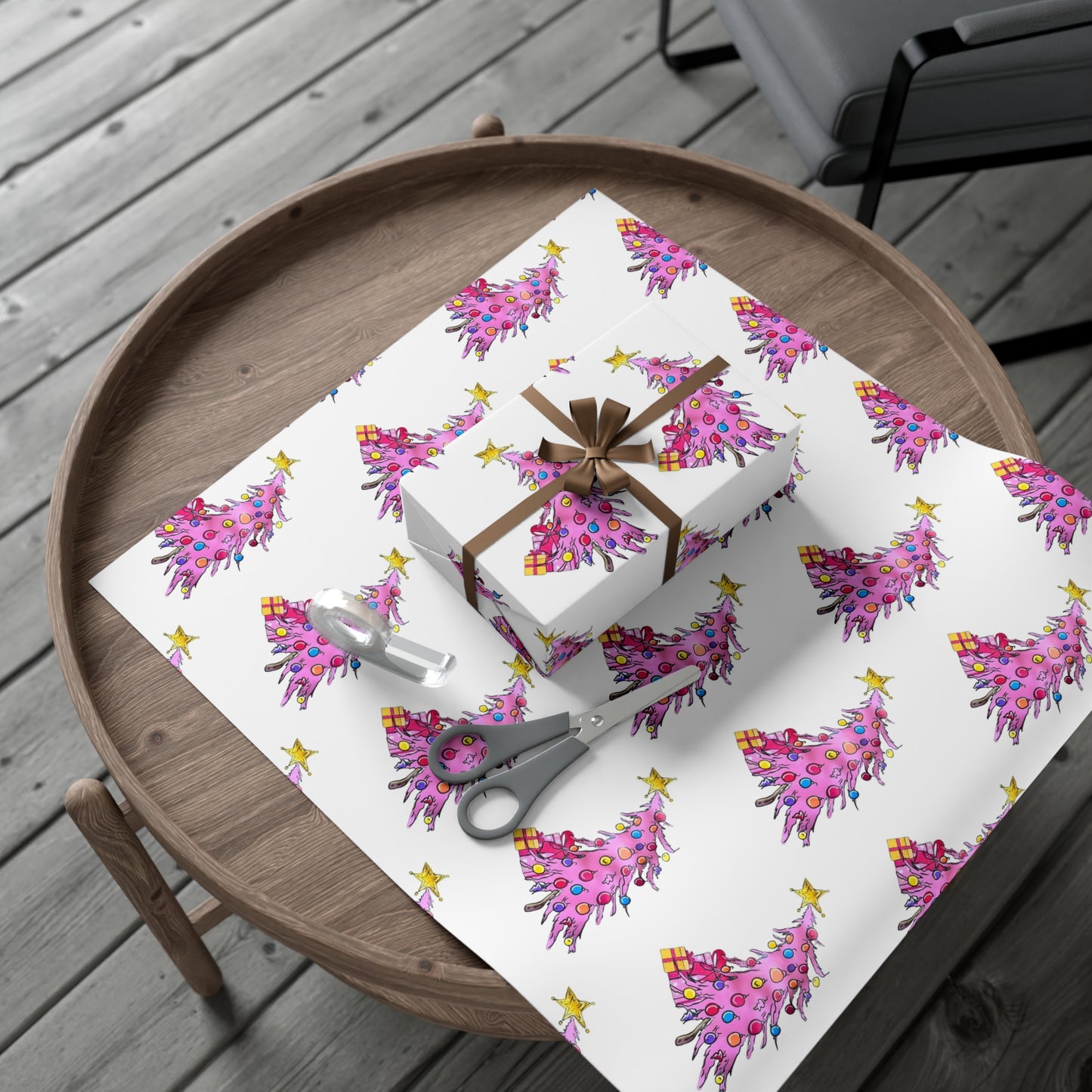 Pink Christmas Tree Gift Wrap Papers