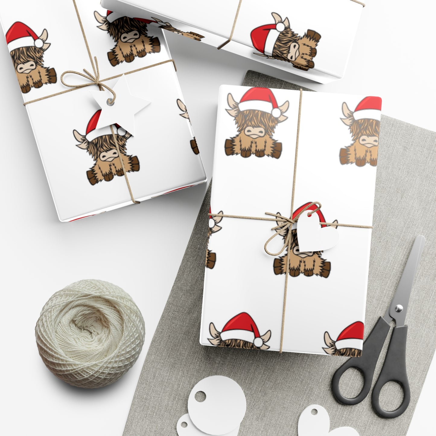 Highland Cow Santa Hat Gift Wrap Papers