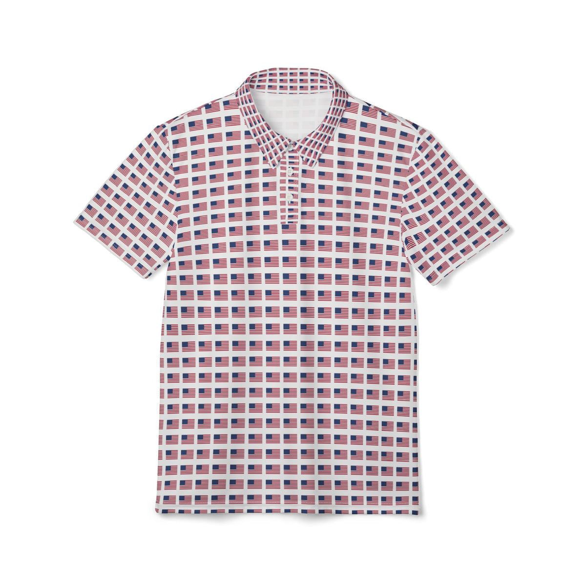American Flag Grid Polo Shirt — All-Over Print Patriotic Polo