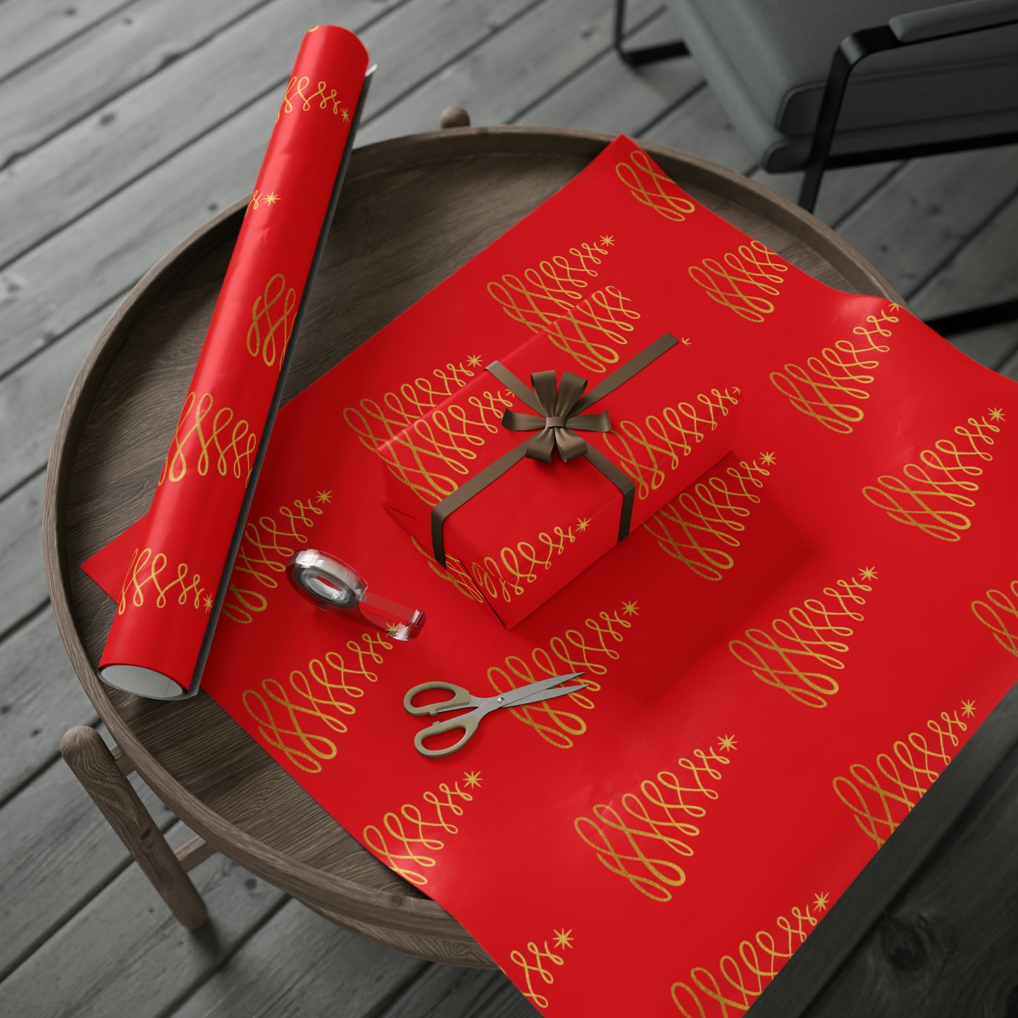 Gold Christmas Swirl Tree Wrapping Paper