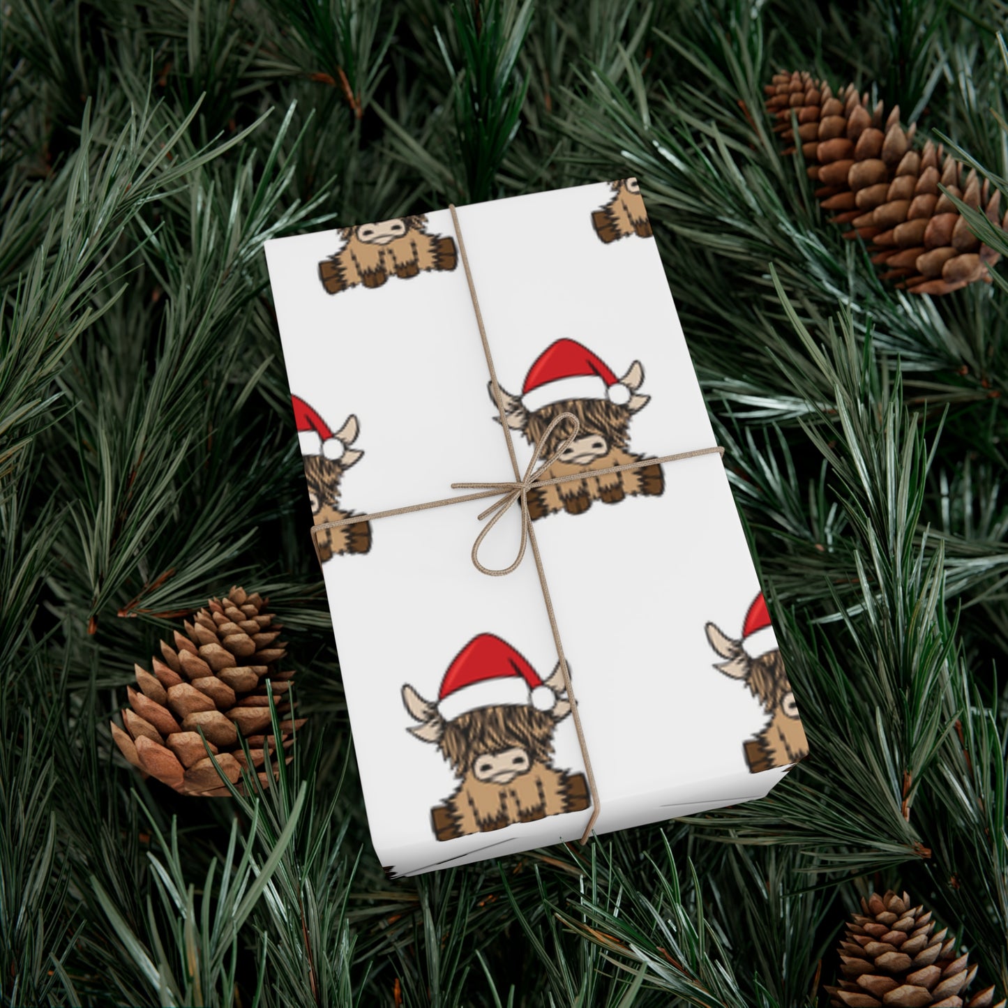 Highland Cow Santa Hat Gift Wrap Papers
