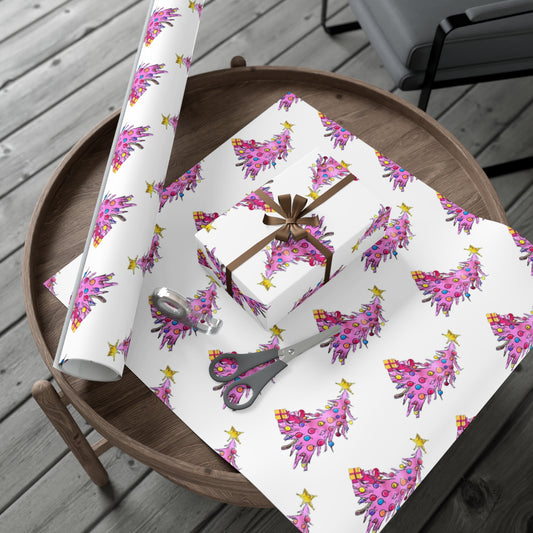 Pink Christmas Tree Gift Wrap Papers