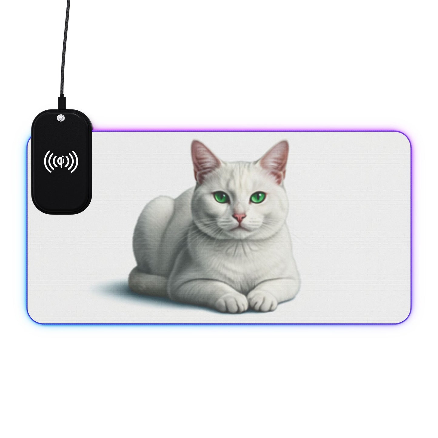 Wireless LED Gaming Mouse Pad — George the Cat Design with Qi Charger