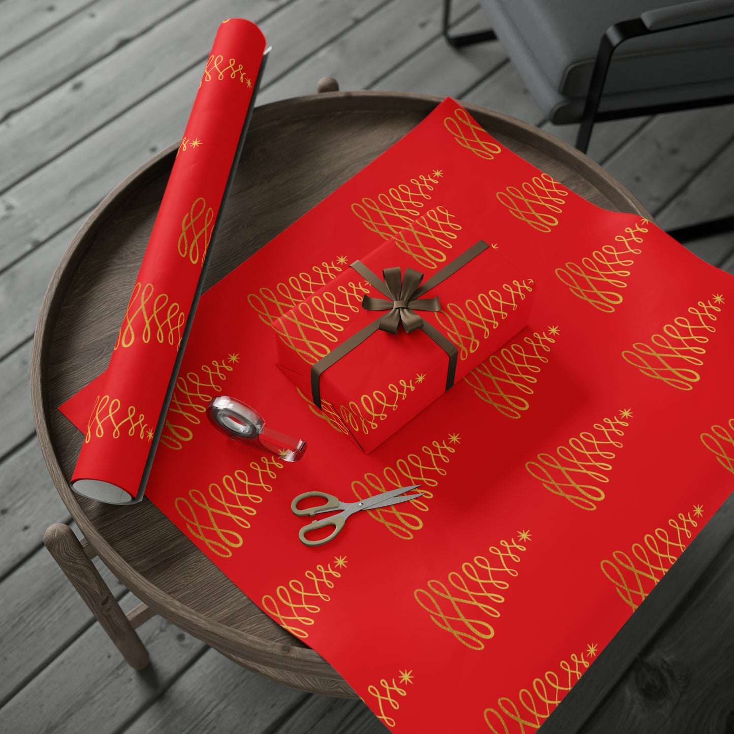 Gold Christmas Swirl Tree Wrapping Paper