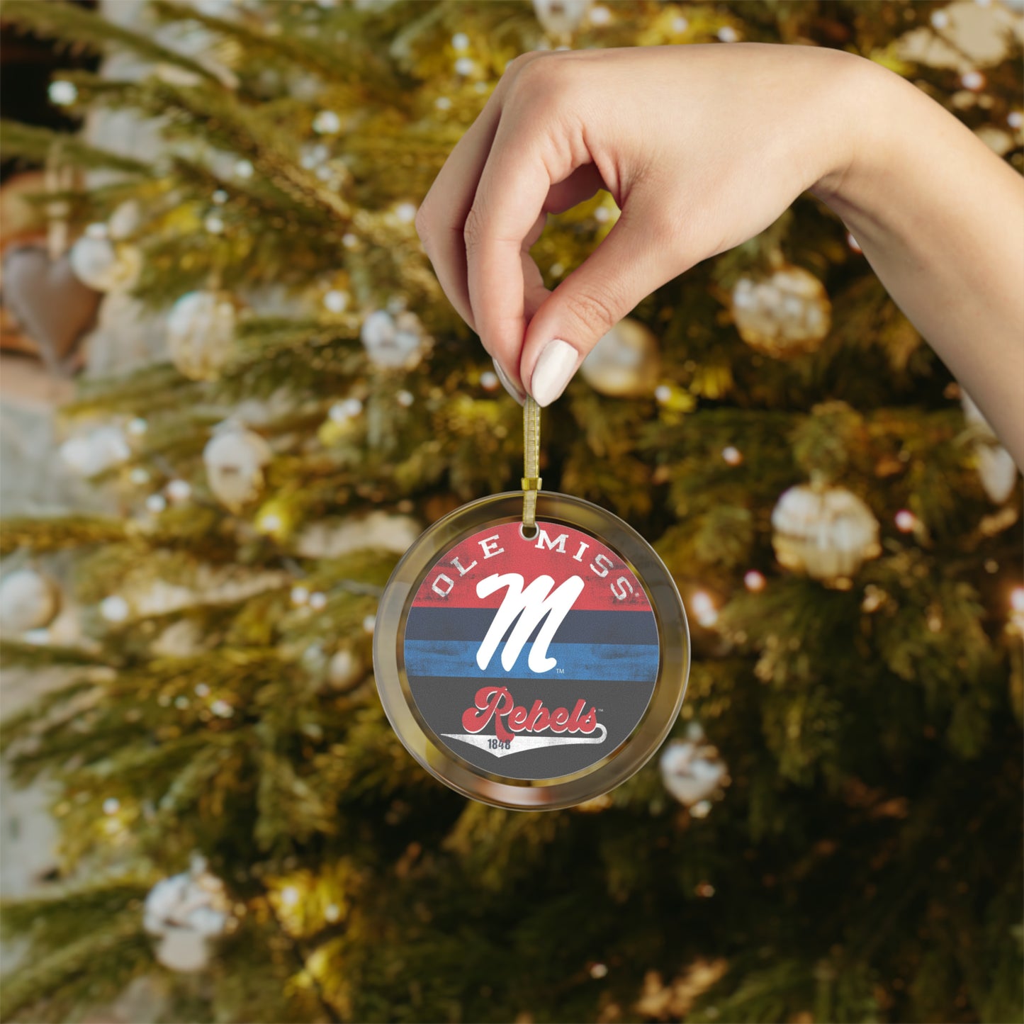 Ole Miss Rebels Glass Ornament