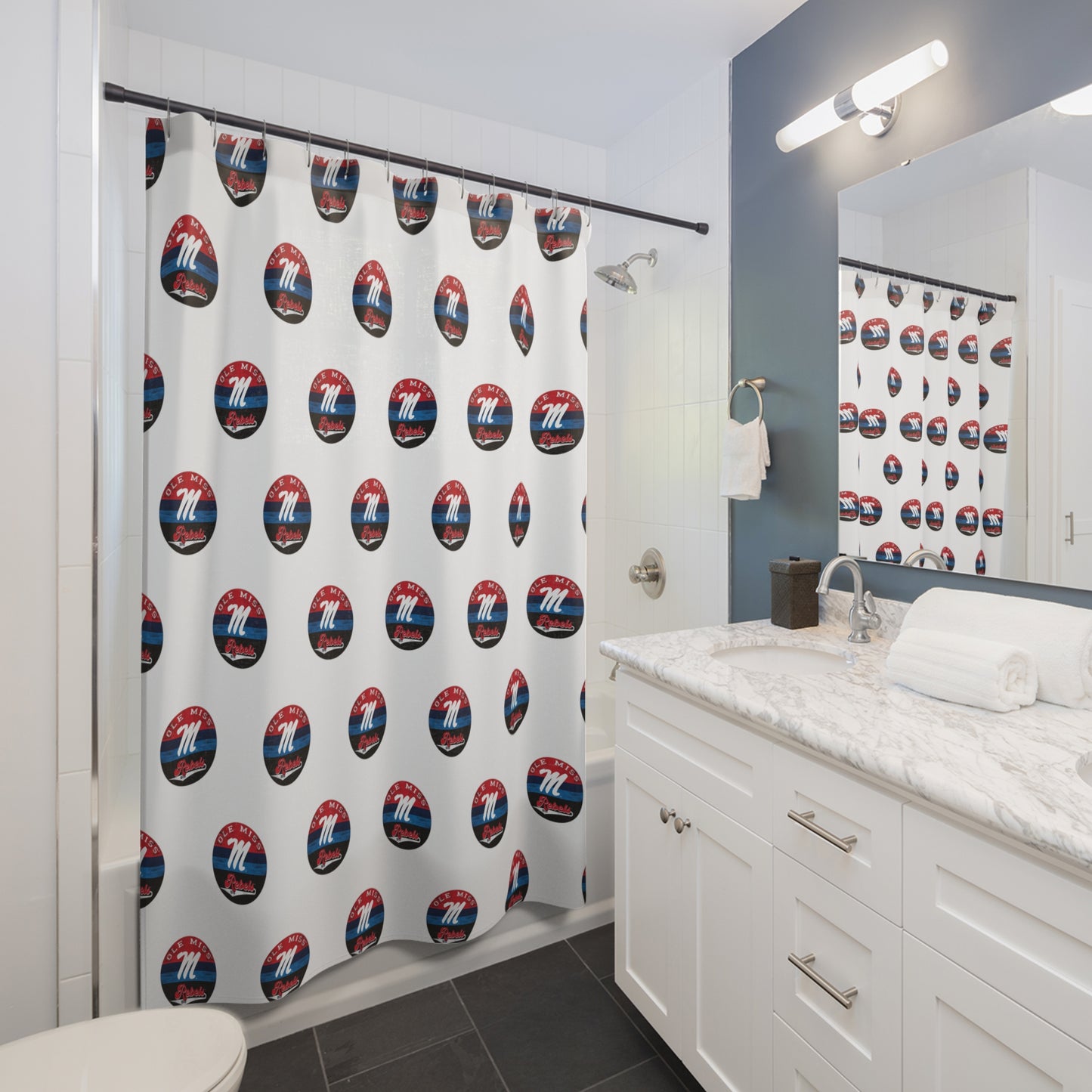 Ole Miss Rebels "M" (White) Shower Curtains