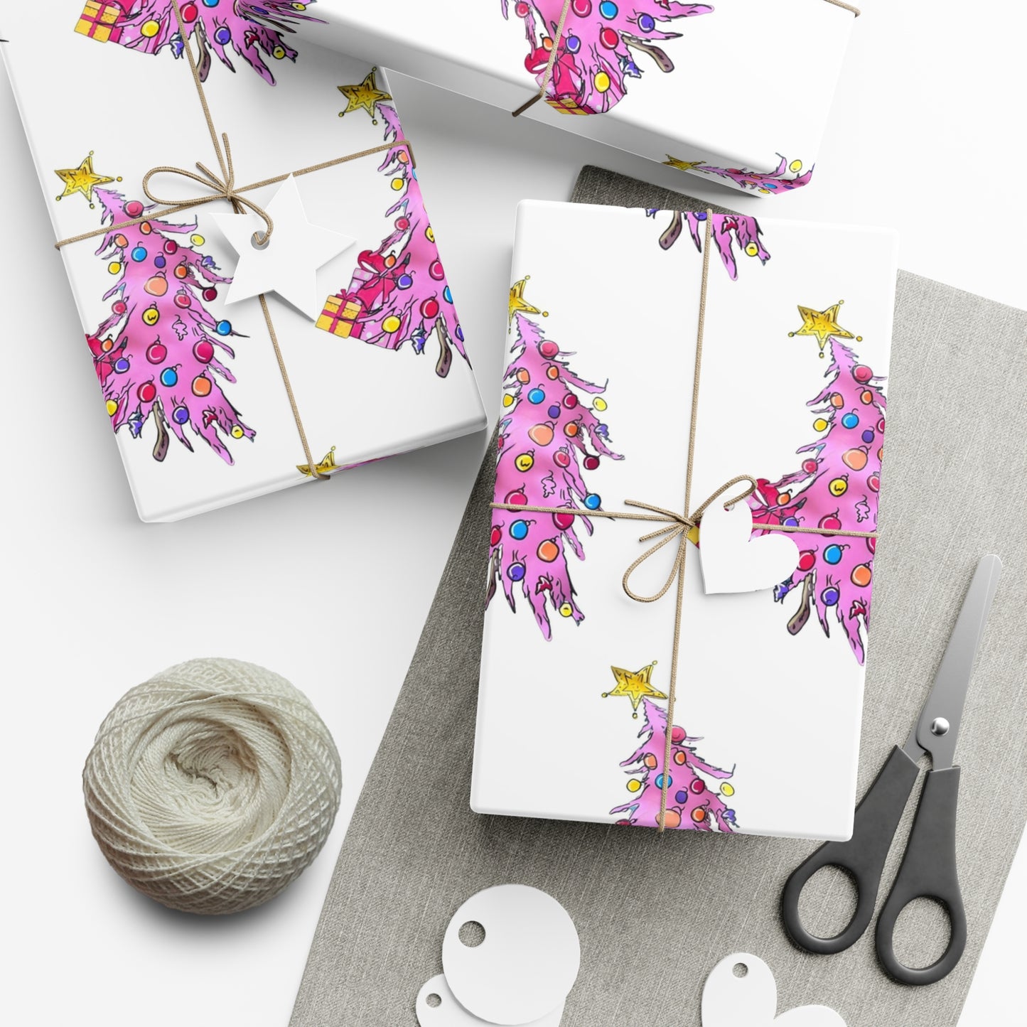Pink Christmas Tree Gift Wrap Papers