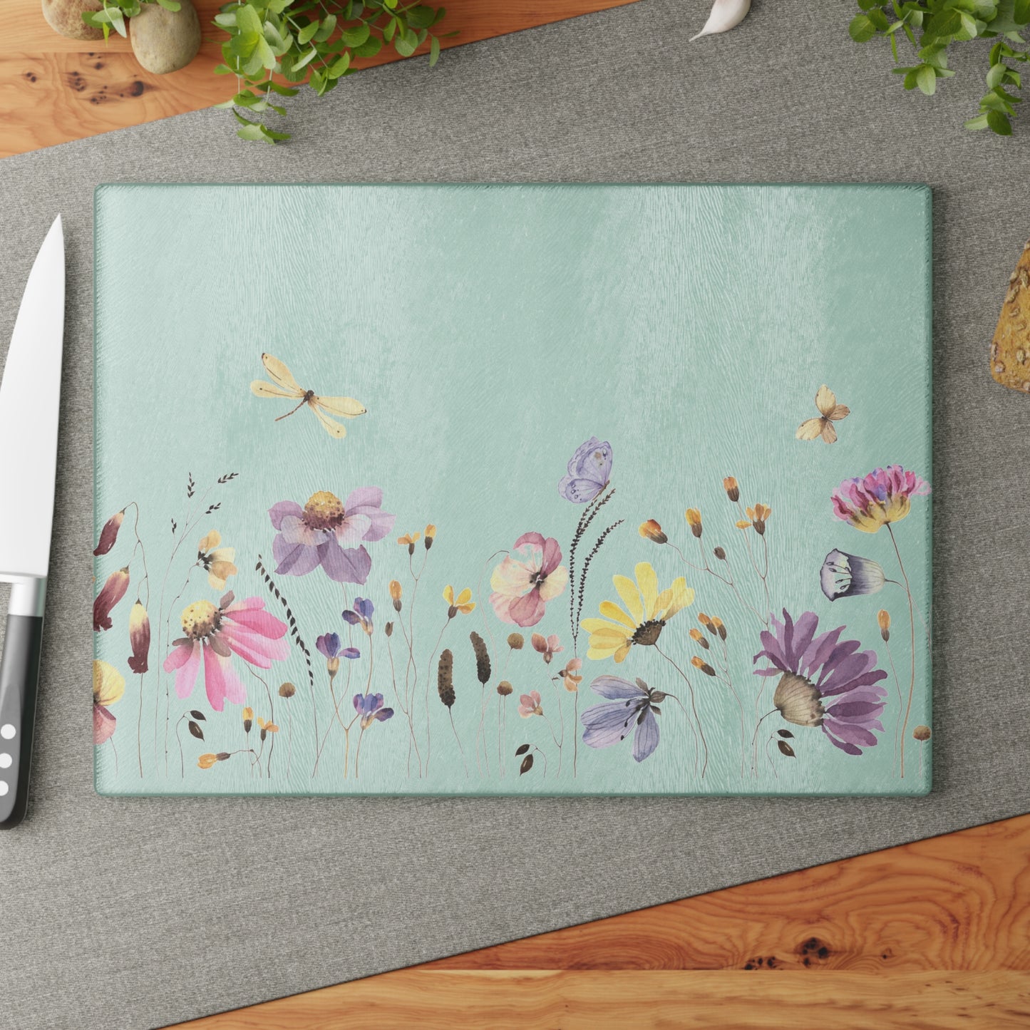 Wildflowers Glass Cutting Board